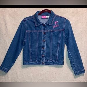 Vintage Girl’s Y2K Barbie denim jean jacket Embroidered Rhinestones 10-12